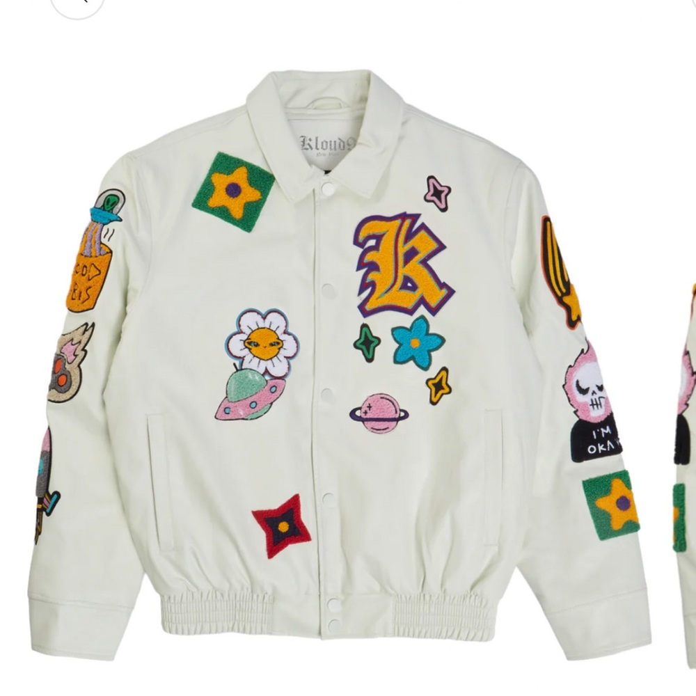 NWT KLOUD9 PATCHES VEGAN LEATHER JACKET MEN